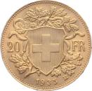 20 Franken 1935 B (o.L) - Vreneli RAR